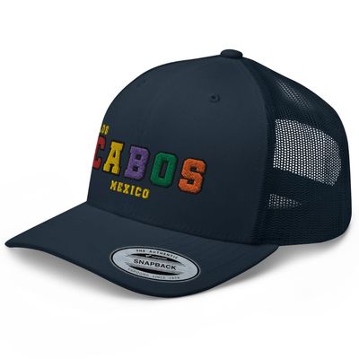 RIVEMUG Los Cabos Mexico Trucker Hat Curved Bill Mid Crown Adjustable Cabo San Lucas Cap Navy