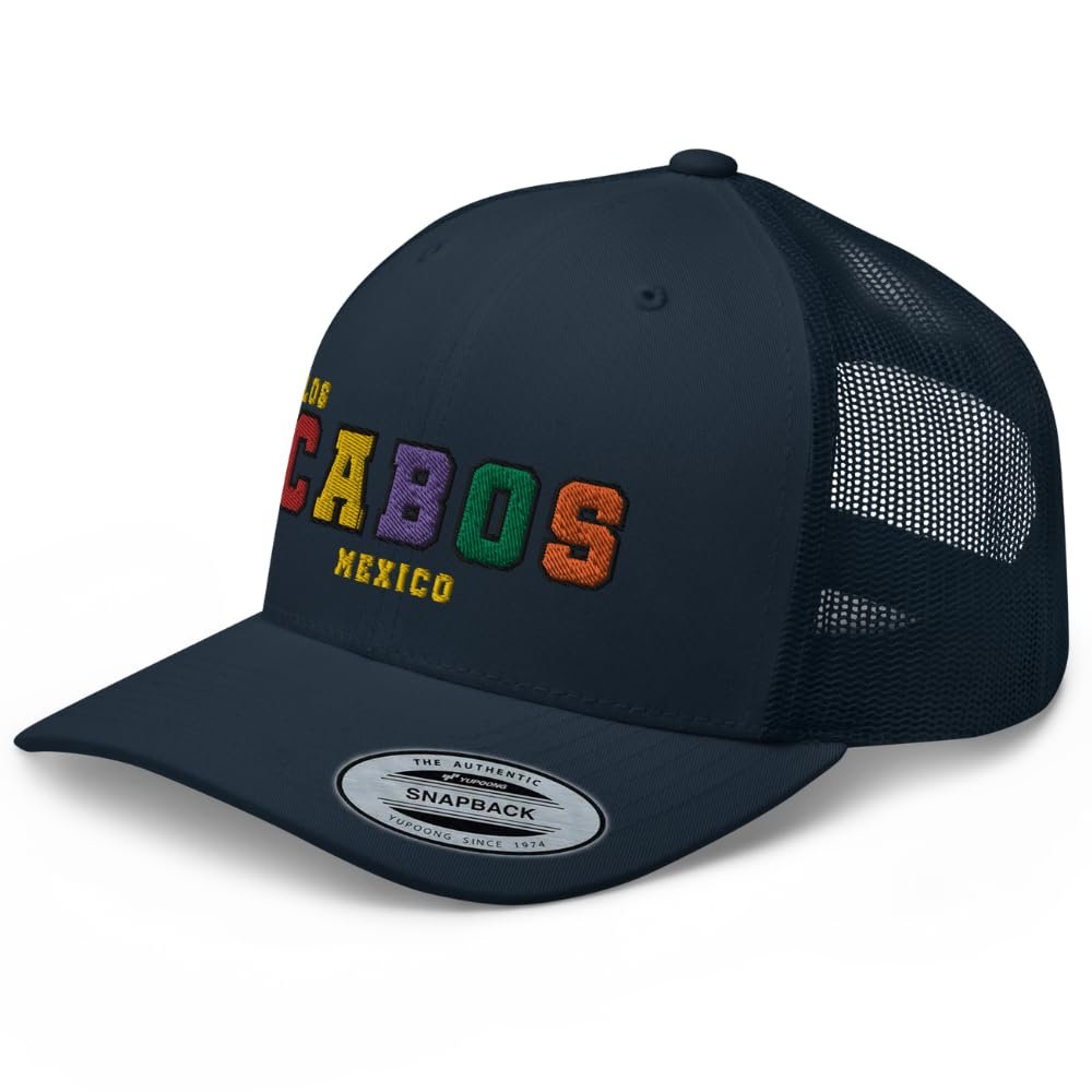 RIVEMUG Los Cabos Mexico Trucker Hat Curved Bill Mid Crown Adjustable Cabo San Lucas Cap Navy