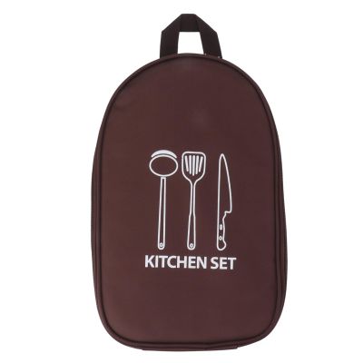 Camping Travel Cooking Utensils Bag,Camping Cooking Utensils Set,Travel Cookware Pouch Bag with Handle for BBQ Camp Cookware Kitchen Kit(brown)