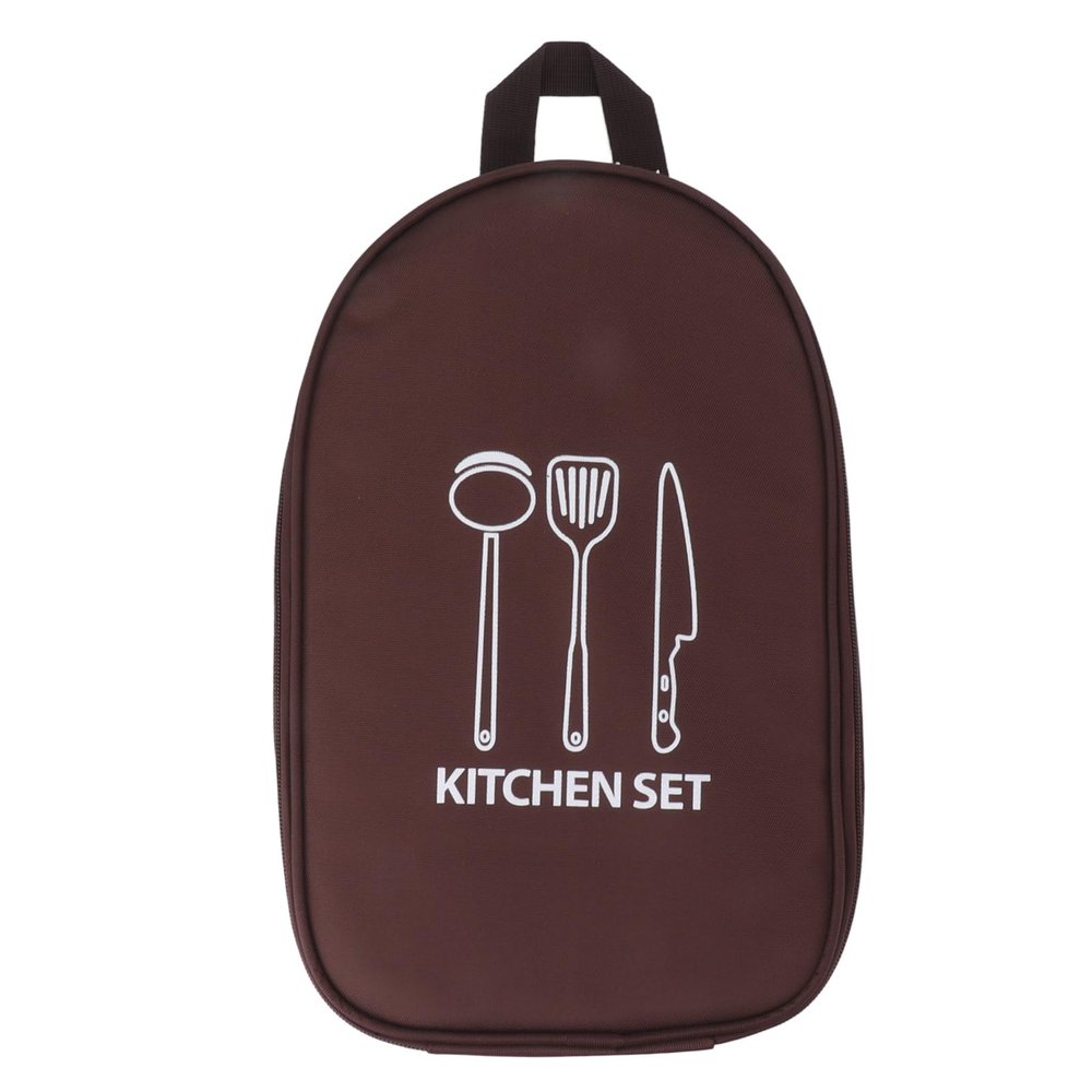 Camping Travel Cooking Utensils Bag,Camping Cooking Utensils Set,Travel Cookware Pouch Bag with Handle for BBQ Camp Cookware Kitchen Kit(brown)