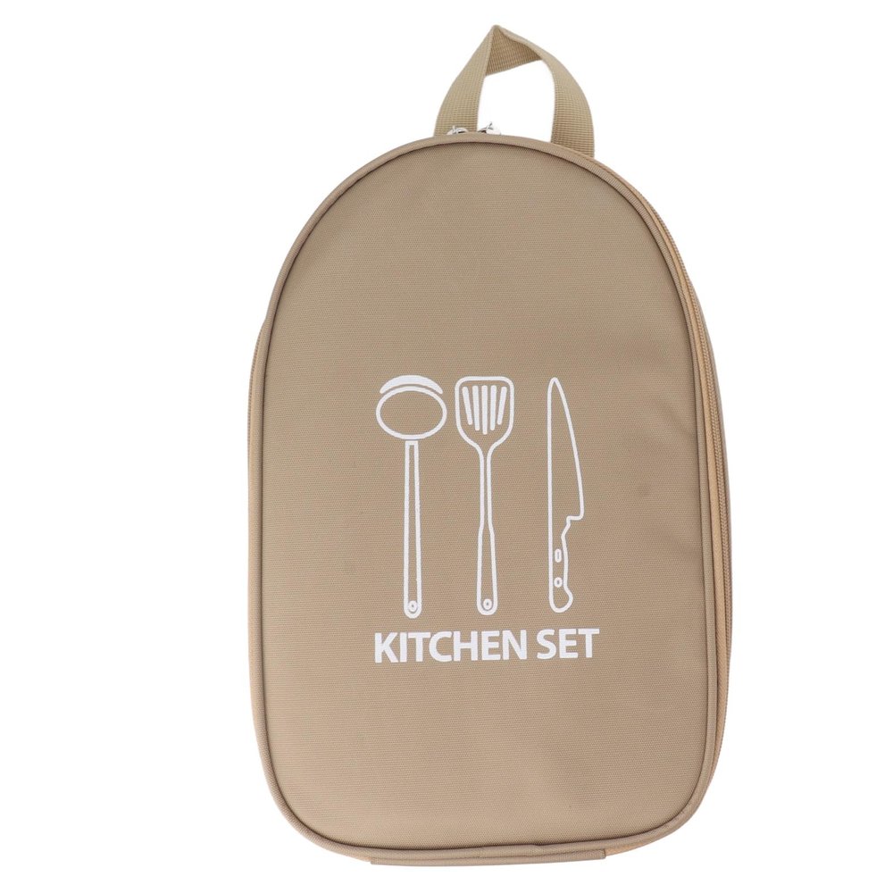 Kuuleyn Camping Travel Cooking Utensils Bag,Camping Cooking Utensils Set,Travel Cookware Pouch Bag with Handle for BBQ Camp Cookware Kitchen Kit(khaki color)