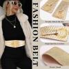Tgirls Women's Elastic Belt Vintage Wide Waist Belts Gold O-Ring Buckle Stretch Belt for Women Dresses (Gold, Fit Waist:31''-36'') view 4