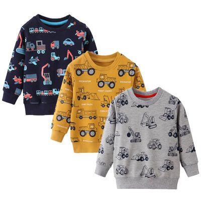 BeiVSlley Toddler Boys 3 Pack Cotton Pullover Crewneck Sweatshirt Long Sleeve Cartoon Shirt Sweaters Tops,Excavator,4-5T