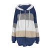 Oversized Fuzzy Fleece Jackets For Women Fashion 2023 Color Block Faux Fur Cardigan Coat Shaggy Warm Winter Outerwear sherpa jacket Blue 2X view 3