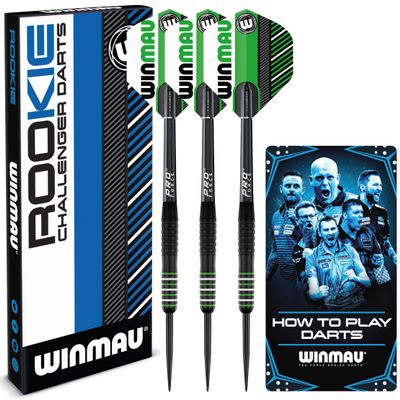 Winmau Rookie Brass Darts Set with Flights, Shafts (Stems) and Exclusive Darts Booklet - Available in Blue, Red and Green (Green)
