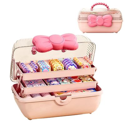 GKWW Cute Girls Hair Accessories Storage Box Bow Switch Organizer Box Jewelry Box Plastic Hair Ties Clips Container Headbands Organizer Multipurpose Organizer and Portable Handled Storage Box