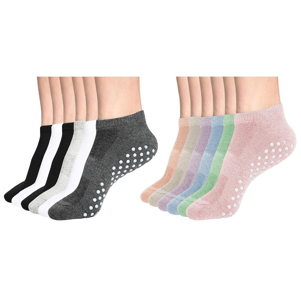 DIBAOLONG Womens & Mens Low Cut Socks, 6-Pairs Non Slip Yoga Sock Ankle Athletic Short Cotton Socks with Grips