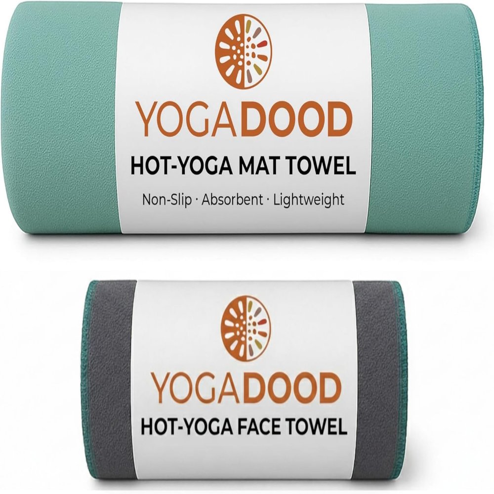 72" x 26.75" Long Hot Yoga Mat Towel Plus Compact Face Towel  Hot Yoga Essentials - Full Length, Absorbent, Microfiber Material for Workout, Gym - Pack of 2 Yoga Towels - Grip Improves with Sweat