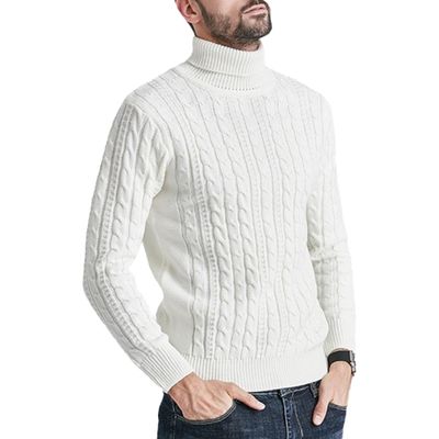 SWJGLITTR Men's Slim Fit Turtleneck Sweater Male Long Sleeve High Neck Warm Sweaters Men Casual Cable Knitted Pullover (3X-Large,White)