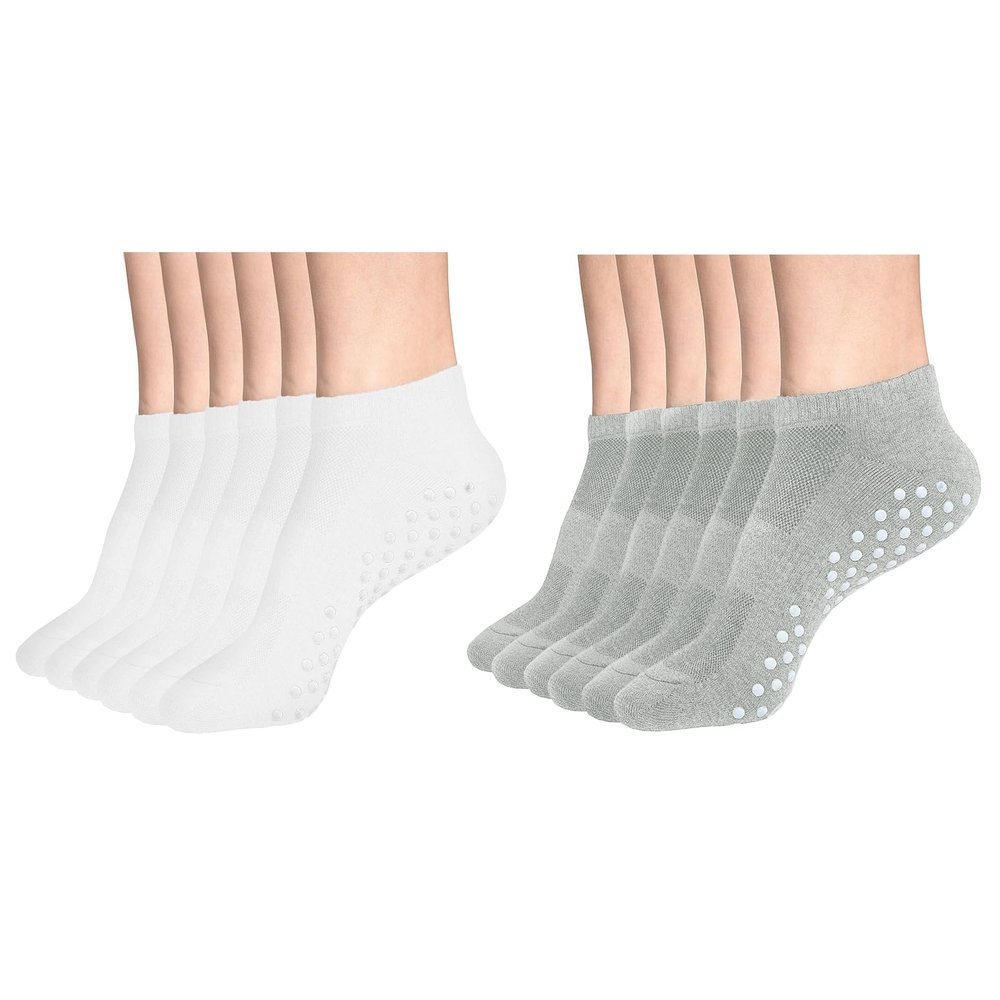 DIBAOLONG Womens & Mens Low Cut Socks, 6-Pairs Non Slip Yoga Sock Ankle Athletic Short Cotton Socks with Grips