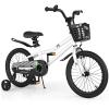 HONEY JOY Kids Bike, 14 16 18 Inch Toddler Bikes w/Training Wheels & Handbrake, Steel Frame, Fully Enclosed Chain, Adjustable Handlebar & Seat (18 Inches with Kickstand, White, Chessboard Pattern) view 1