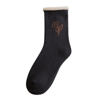 Solid Color Socks for Women Winter with Plush Thick Insulation Women's Cozy Socks Christmas Gifts for (Black, One Size)