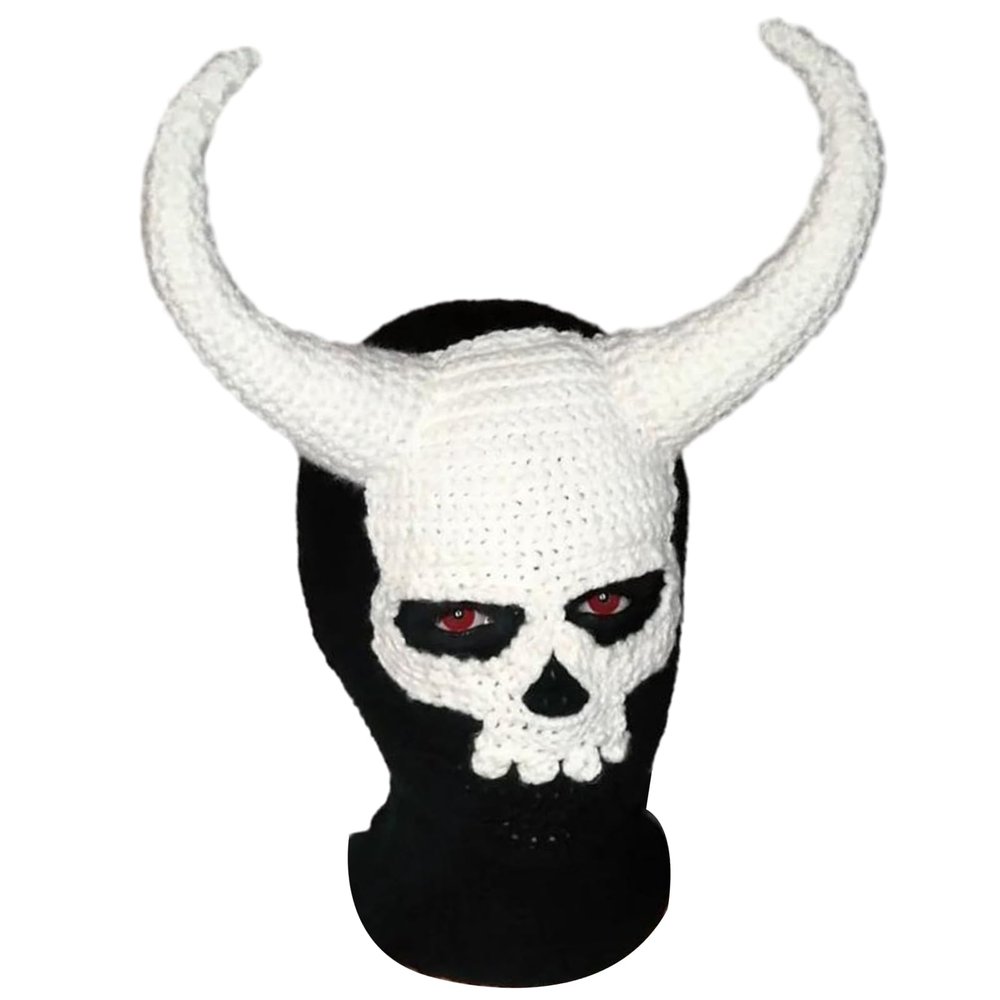 Peiiwdc Hat,Lions/Horn Balaclava for Women Men Halloween Face Mask Beanies Handmade Warm Face Cover Hooded Hat for Party