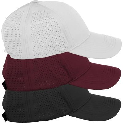 Daxton Air Cool Tech Hat Ventilated Micro Holes Structured High Profile Baseball Cap 3 Pack - Black,Burgundy,White