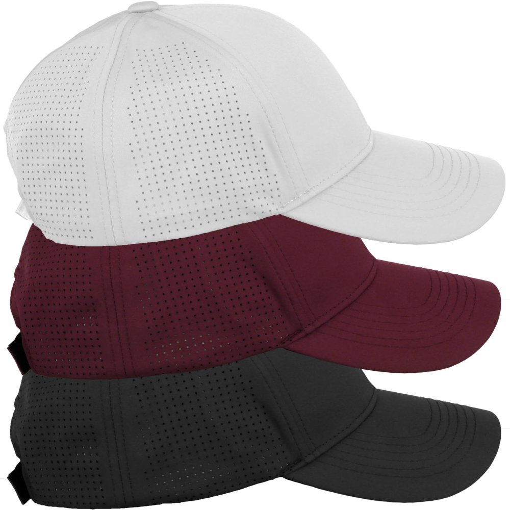 Daxton Air Cool Tech Hat Ventilated Micro Holes Structured High Profile Baseball Cap 3 Pack - Black,Burgundy,White