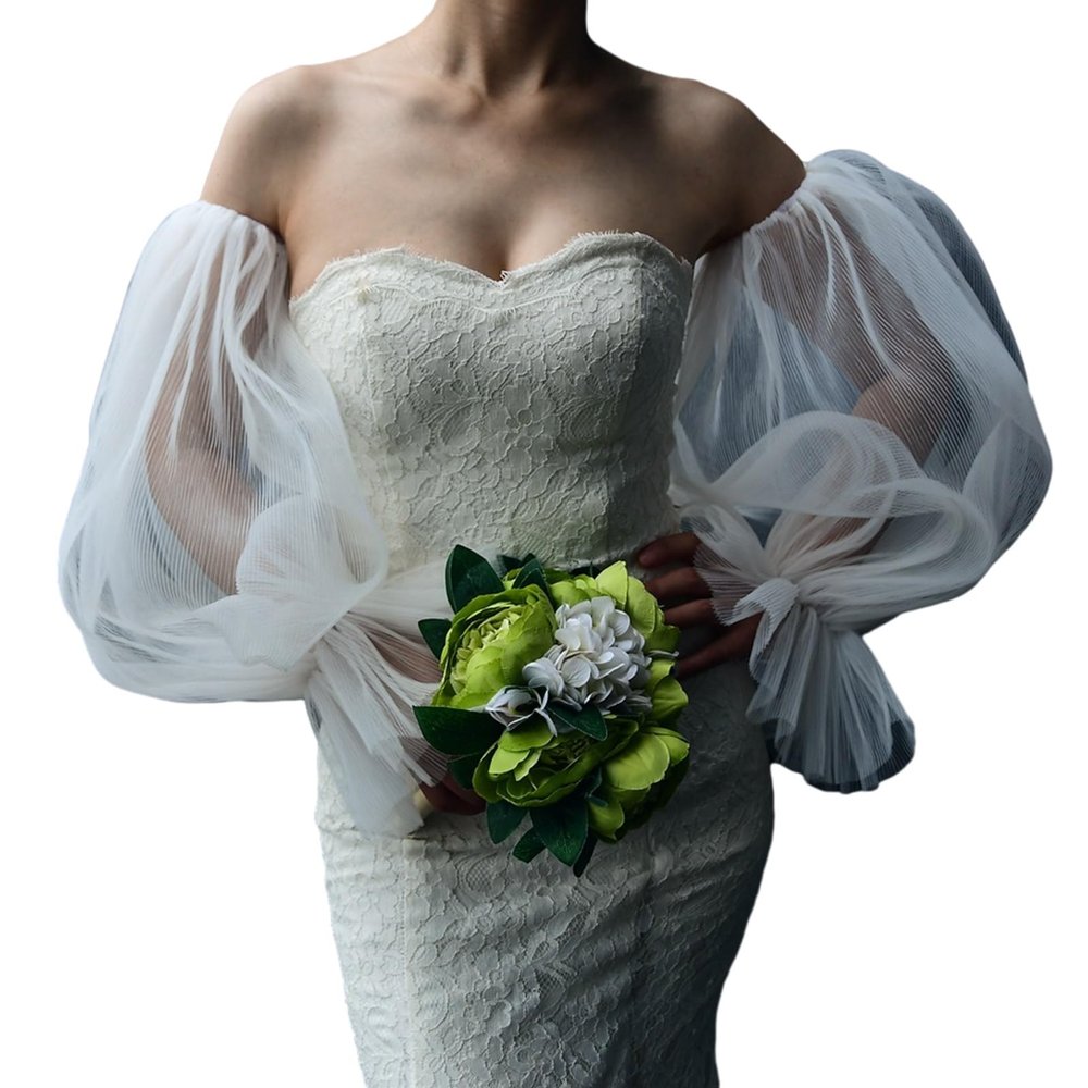 Acinkeety Bridal Dress Sleeves White Removable Formal Dress Puff Sleeve Wedding Accessories Marriage Party Photography Supplies Sleeve