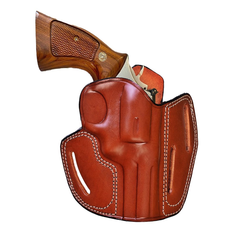 Sporty Leather Belt Holster Fits Ruger SP101 GP100, Premium Leather, Fast Draw, Handmade, 3 Slot Style, Right of Left Handed - ShnLeather (4" Barrel, Right)
