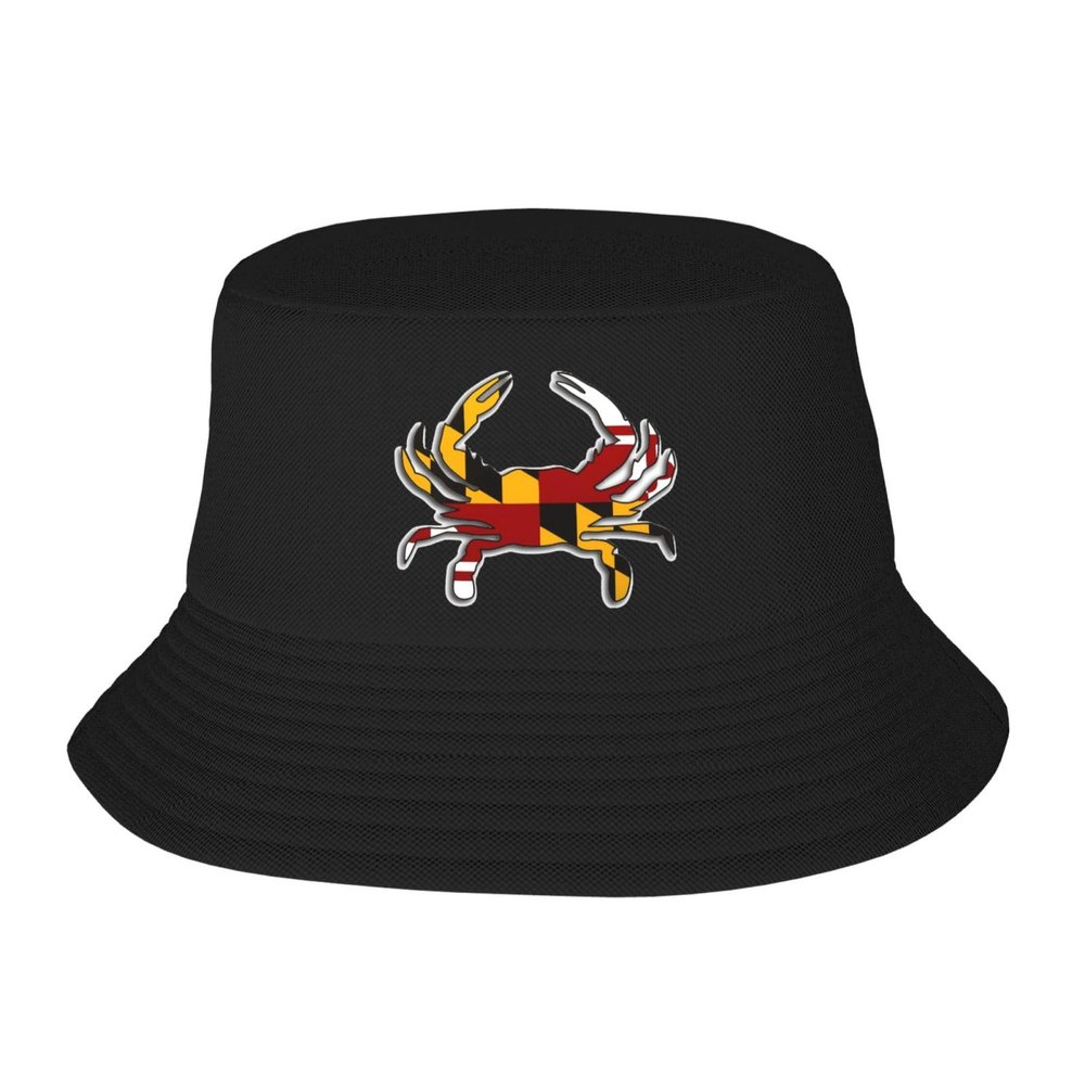 ADTEMP Maryland Flag Crab Hat Outdoor Adult Bucket Cap Fishing Cap Baseball Cap Folding Cap Black