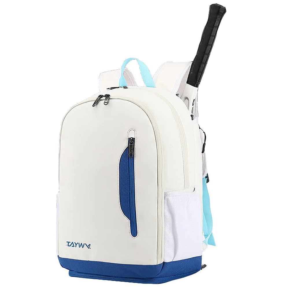 Glamattire 3 Rackets Tennis Badminton Bags for Women Men, Waterproof Shoe Compartment Backpack for Squash Racquetball Pickleball (White Blue)