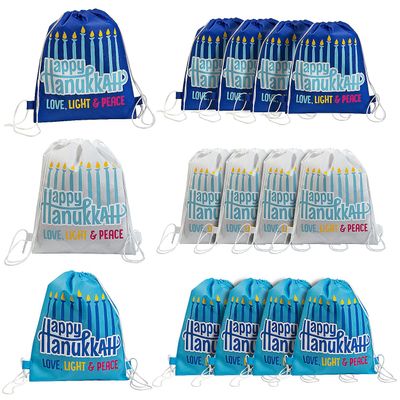 Fun Express 12" x 15" Medium Hanukkah Nonwoven Drawstring Bags - 12 Pc