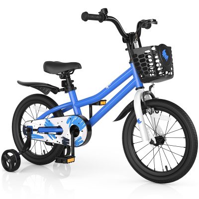 HONEY JOY Kids Bike, 14 16 18 Inch Toddler Bikes w/Training Wheels & Handbrake, Steel Frame, Fully Enclosed Chain, Adjustable Handlebar & Seat (16 Inches, Blue, Graffiti Pattern)