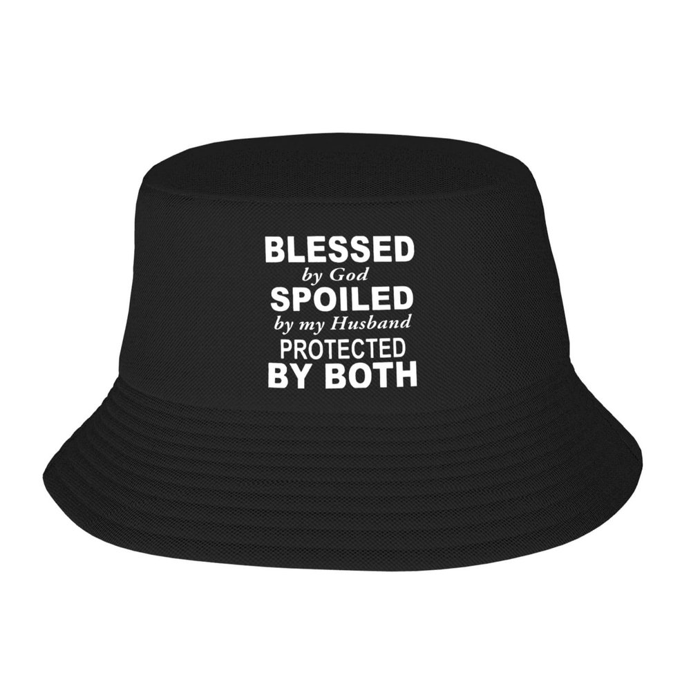 ADTEMP Blessed by God Spoiled by My Husband Hat Outdoor Adult Bucket Cap Fishing Cap Baseball Cap Folding Cap Black