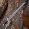 38 Viking Sword with Leather Scabbard  Handmade Damascus Steel Blade  Full Tang Norse Sword  Last Kingdom Uhtred Style Sword Replica  Medieval Warrior Collectible (WCSBL-01) view 2
