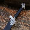 38 Viking Sword with Leather Scabbard  Handmade Damascus Steel Blade  Full Tang Norse Sword  Last Kingdom Uhtred Style Sword Replica  Medieval Warrior Collectible (WCSBL-01) view 4