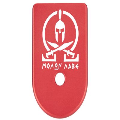 NDZ Performance Magazine Base Plate Finger Extension for Glock Gen 1-5 9MM .40 .357 SIG Laser Engraved Anodized Aluminum in Red - Molon Labe Omega Crossed Swords