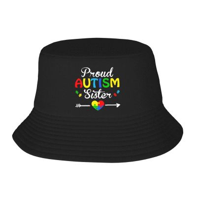 Im A Proud Autism Sister Hat Outdoor Adult Bucket Cap Fishing Cap Baseball Cap Folding Cap Black