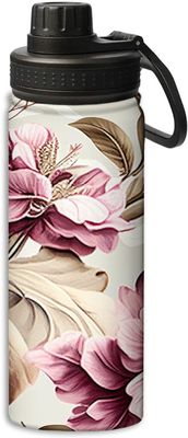 Yioniii Blooming Pink Flower Floral pattern Sports Leak Proof Water Bottle 18 oz, Insulated Water Bottles for Bicycles,Fitness,Yoga,Hiking etc.Pink