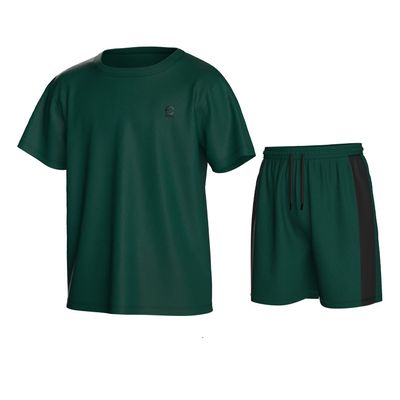Essenclo Boys Athletic Shorts and Performance T-Shirt Crew Neck Boy Clothes Set, Summer Kids Outfit Size 3-16 (2 Pcs Set) - E1002 - Evergreen - 11-12