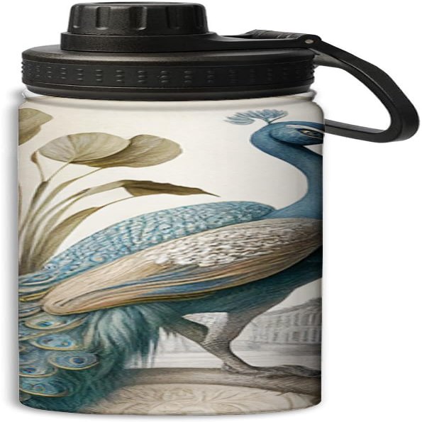 Yioniii Peacock and Plant pattern Water Bottles Insulated 18 oz,Insulated Double Walled Leak Proof Sports Water BottleThermo Mug Keep Cold and Hot,Green and Yellow