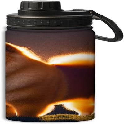 Yioniii Sunset Large Dog Standing On Grass pattern Water Bottles Insulated 18 oz,Insulated Double Walled Leak Proof Sports Water BottleThermo Mug Keep Cold and Hot,Yellow