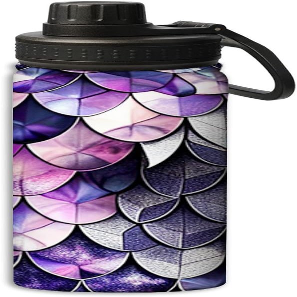 Yioniii Shiny and Glittery Silver and Purple Scale pattern Sports Leak Proof Water Bottle 18 oz,Durable Double Walled Stainless Steel - Gym Bottles,Insulated Reusable Water Bottle,Hot Cold,Purple