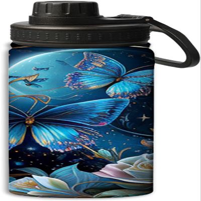Yioniii Blue Butterflies Fluttering Over Roses and Stars pattern Water Bottle 18 oz Double Wall Vacuum Insulated Stainless Steel Wide Mouth Sports Hot & Cold Reusable Water Bottle,Blue
