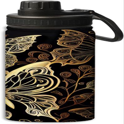 Yioniii Butterfly Dancing Gracefully pattern Water Bottle 18 oz Double Wall Vacuum Insulated Stainless Steel Wide Mouth Sports Hot & Cold Reusable Water Bottle,Gold and Black