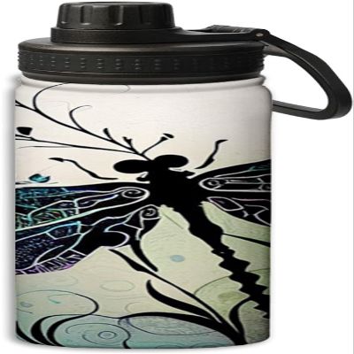 Yioniii Beautiful Dragonfly In Black And Purple pattern Sports Leak Proof Water Bottle 18 oz, Insulated Water Bottles for Bicycles,Fitness,Yoga,Hiking etc.Black And Purple