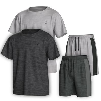 Essenclo Boys Clothing Sets Tagless Loose Athletic Performance Crew Neck T-Shirt and Short Outfits Size 3-16 (4 Piece Set) - Set-1-15-16