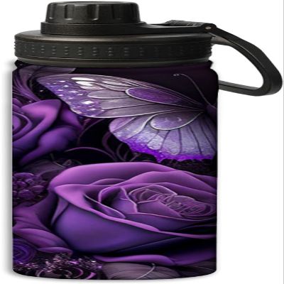 Yioniii Purple Butterflies Roses Floral Flower pattern Water Bottles Insulated 18 oz,Insulated Double Walled Leak Proof Sports Water BottleThermo Mug Keep Cold and Hot,Purple