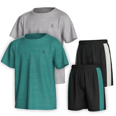 Essenclo Boys Clothing Sets Tagless Loose Athletic Performance Crew Neck T-Shirt and Short Outfits Size 3-16 (4 Piece Set) - Set-6-3-4