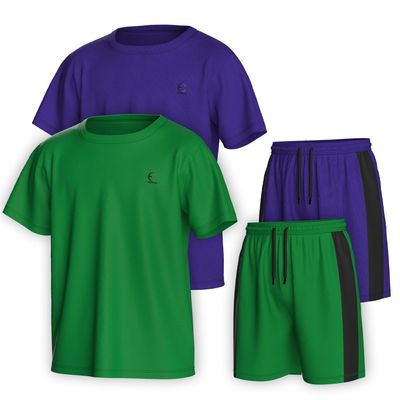 Essenclo Boys Clothing Sets Tagless Loose Athletic Performance Crew Neck T-Shirt and Short Outfits Size 3-16 (4 Piece Set) - Set-10-13-14