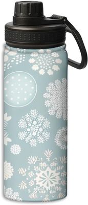 Yioniii Beautiful Gray and with Snowflakes pattern Sports Leak Proof Water Bottle 18 oz, Insulated Water Bottles for Bicycles,Fitness,Yoga,Hiking etc.Gray and White
