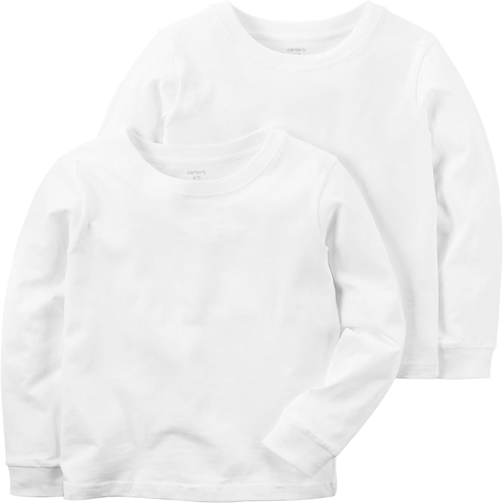 Carter's Little Boys' Long Sleeve 2-Pack Cotton Undershirts (8 Years, White)