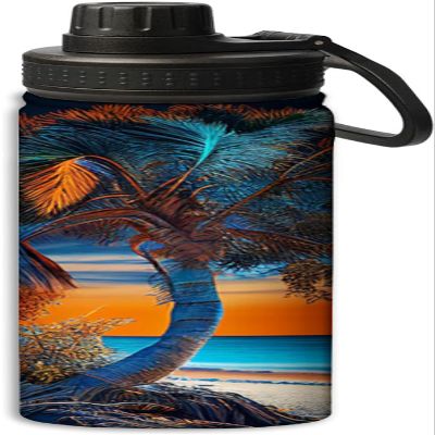 Yioniii Tree on a Beach pattern Water Bottle 18 oz Double Wall Vacuum Insulated Stainless Steel Wide Mouth Sports Hot & Cold Reusable Water Bottle,Orange and Blue