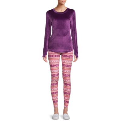 Cuddl Duds ClimateRight Women's Velour Base Layer Top and Leggings Thermal Set, 2-Piece (2XL (XXL), Wineberry Fairisle)