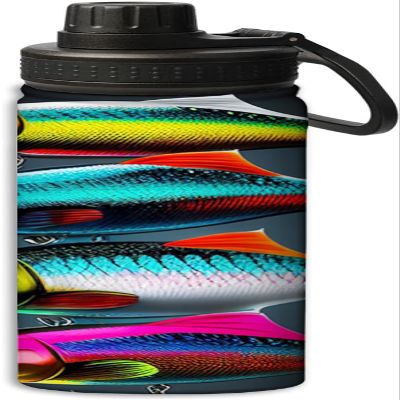 4 Different Colored Lures Fishing Hooks pattern Sports Leak Proof Water Bottle 18 oz, Insulated Water Bottles for Bicycles,Fitness,Yoga,Hiking etc.Multicolour