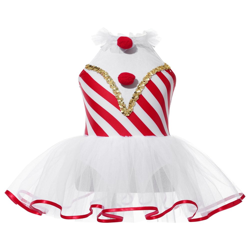 Moily Kids Girls Christmas Dance Dress Candy Cane Stripes Ballet Tutu Leotard for Carnival Party Stage Performance Red 10 Years