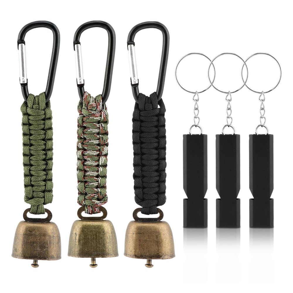 Ranjaner 3pcs Bear Bell with 3pcs Whistle Aluminum Bear Bells for Hiking and Emergency Whistle for Hiking, Biking, Fishing, Climbing, Outdoor Camping and Hiking Protection(Size:6 PCS)
