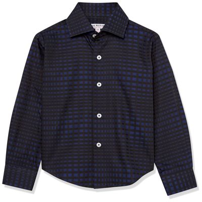 Isaac Mizrahi Boys' Slim Fit Box Pattern Button Down Shirt, Navy